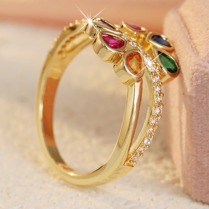 Boho Floral Cross Double Layer Ring with Synthetic Zirconia
